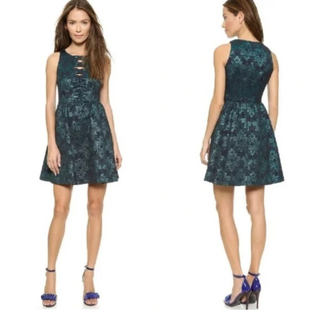 Nanette Lepore Black Jacquard masquerade Cocktail party mini Dress sz large $498